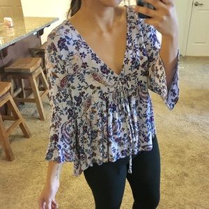 Lavender floral bell sleeve top